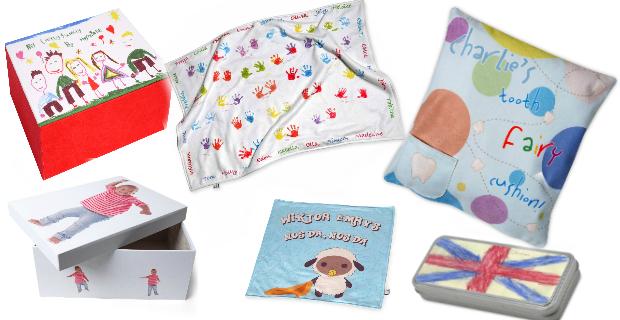 idee regalo per bimbi come scatole, copertine, cuscini , portapenne colorati e simpatici.