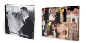 foto libro e fotomontaggio su tela con le foto degli sposi